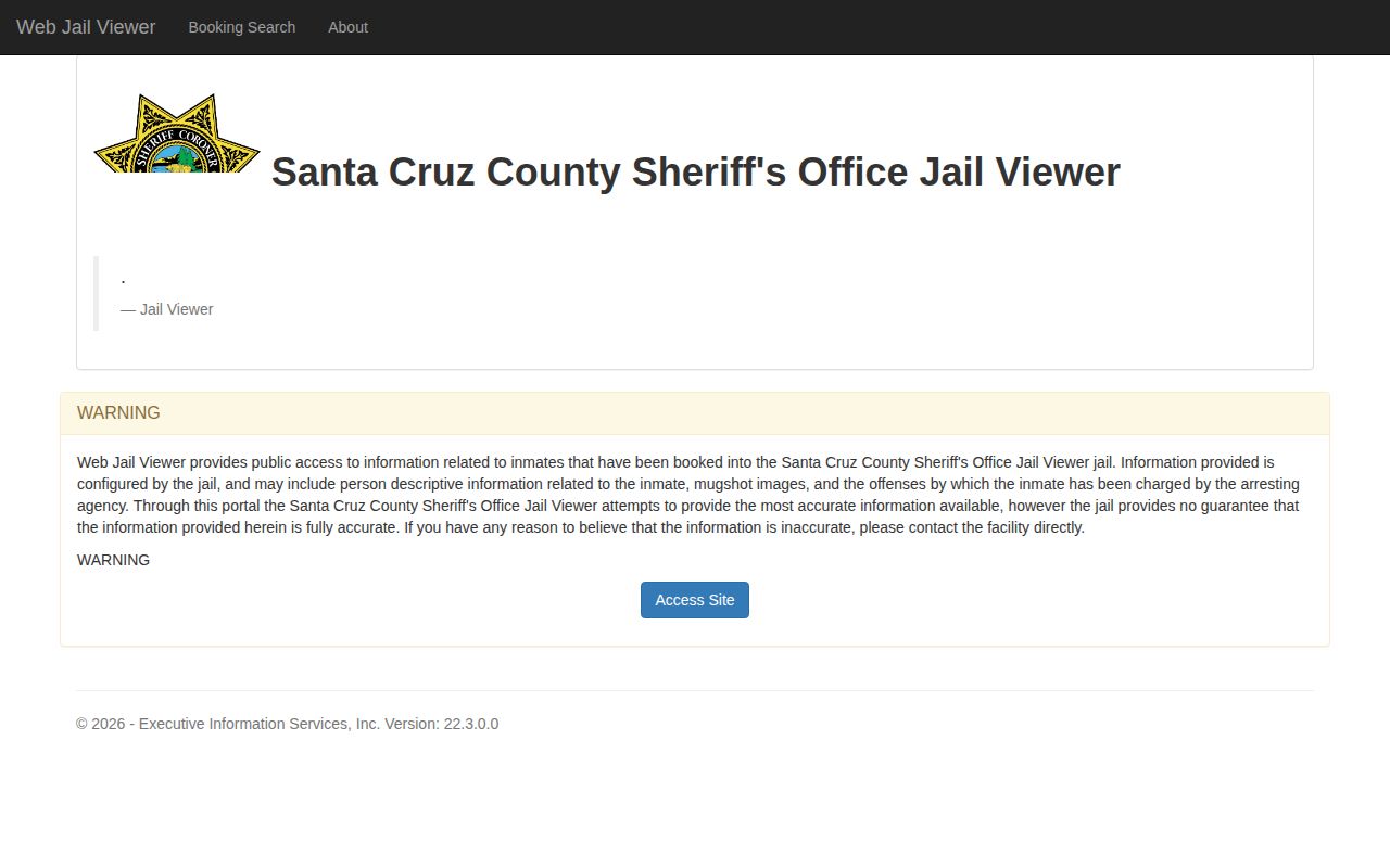 Santa Cruz County busted mugshots and jail roster access screen