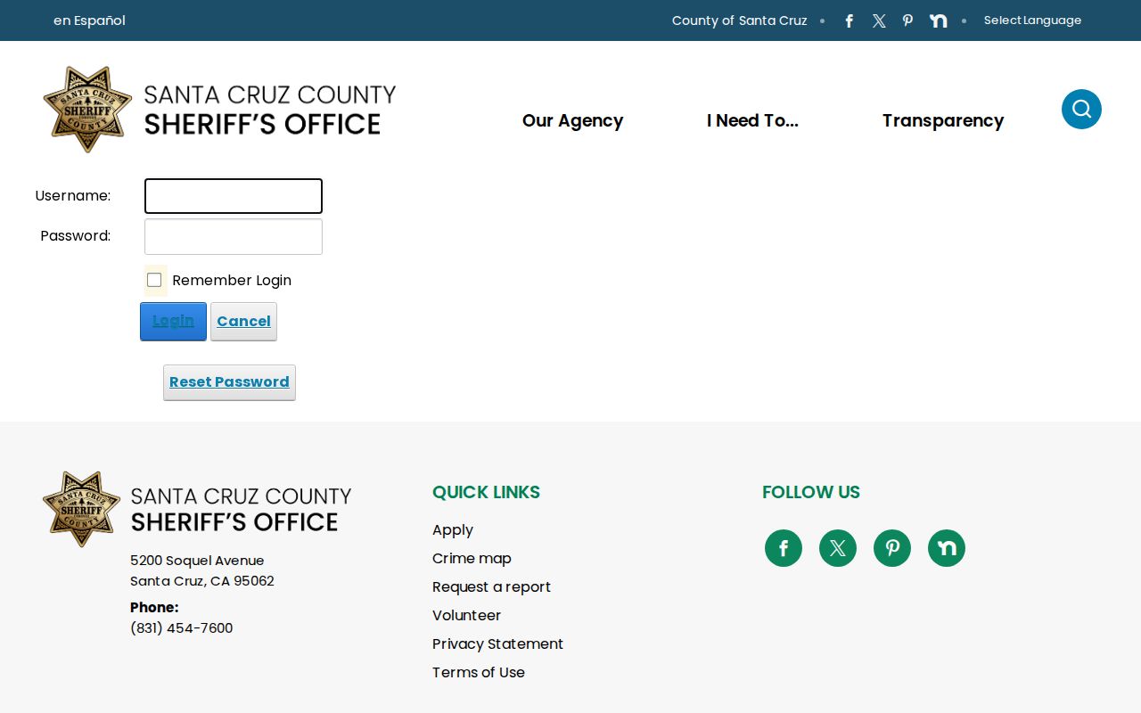 Santa Cruz County recent arrest log access screen