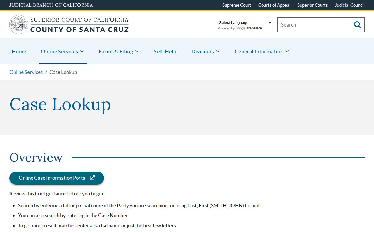 Santa Cruz County court lookup for booking charges and dispositions